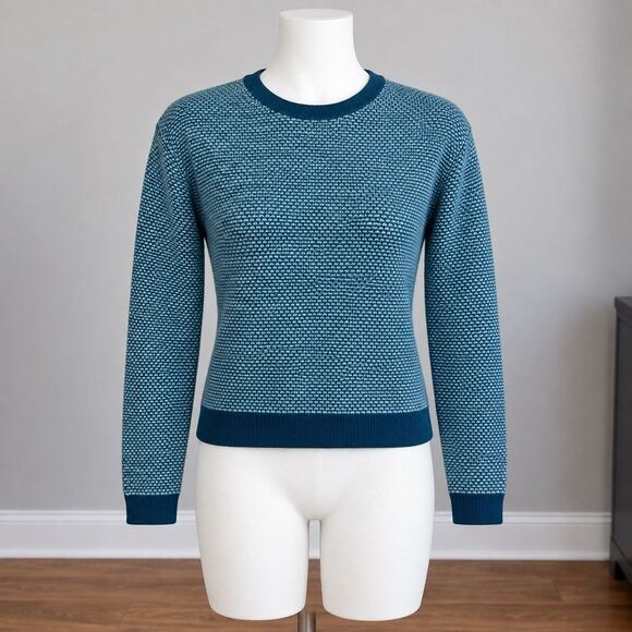 Kier Sweaters - 100% Cashmere Womens M Blue Teal Textured Crewneck Sweater 18” P2P Kier + J